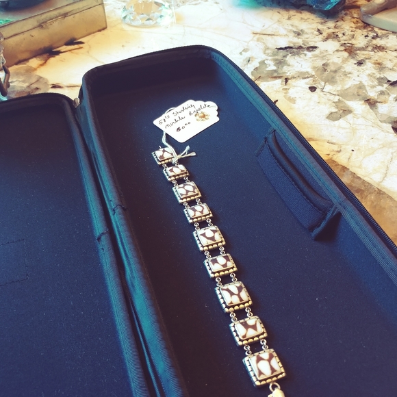 Mid Century Marble and Sterling Bracelet - Picture 2 of 4